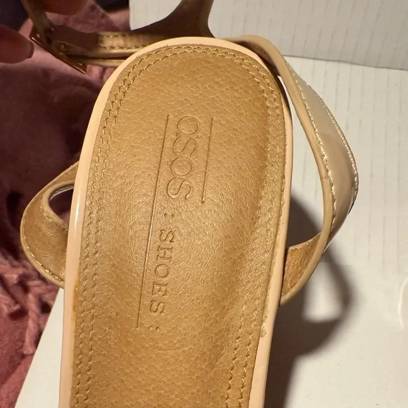 Asos Nude Cream Strappy Sandal Heel Block - Picture 2 of 5